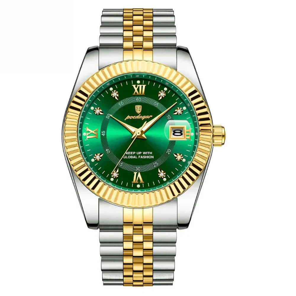 POEDAGAR GoldenStar - 40mm Watch | Water Resistant | Stainless Steel Relógios Masculinos Belleza & Glamour Green