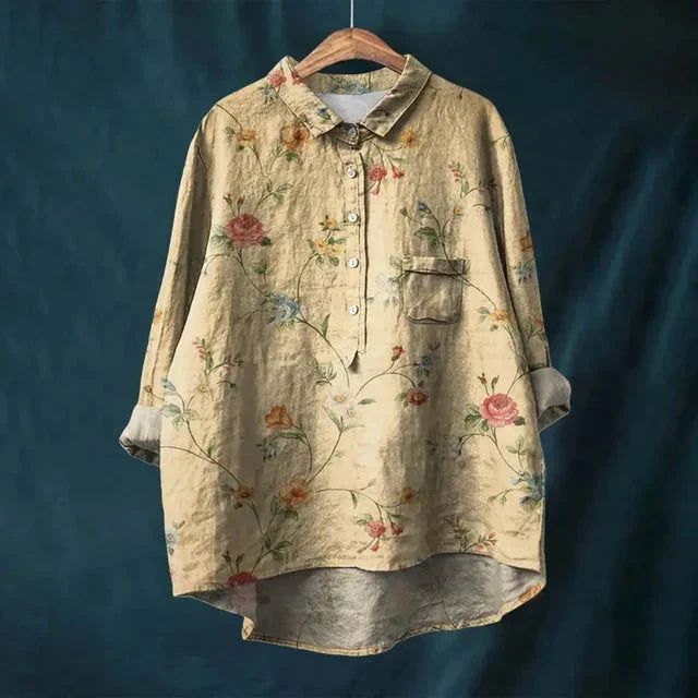 Rosie- VINTAGE FLORAL BLOUSE Shirt Belleza & Glamour Khaki S