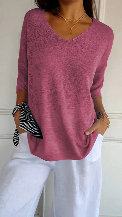 "AuraLuxe V-Neck Knit Top" Belleza & Glamour Pink red XS (UK 6) 