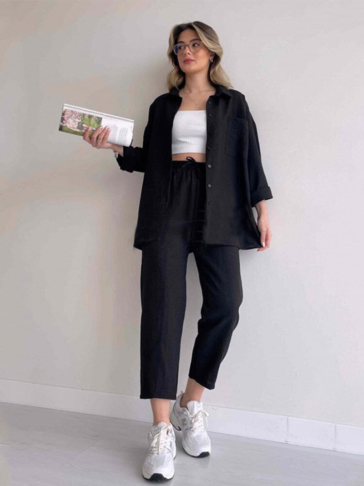 Carla™ Linen Two Piece Set Belleza & Glamour Black XS 