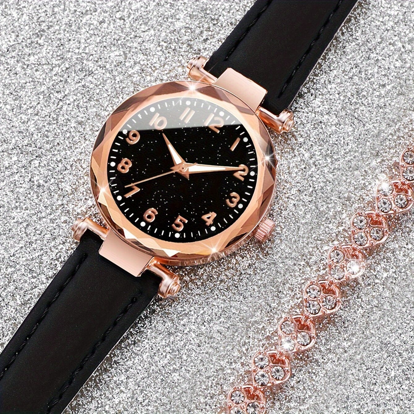 Casual Elegance Set - Quartz Watch with PU Leather Strap and Bracelet Belleza & Glamour 