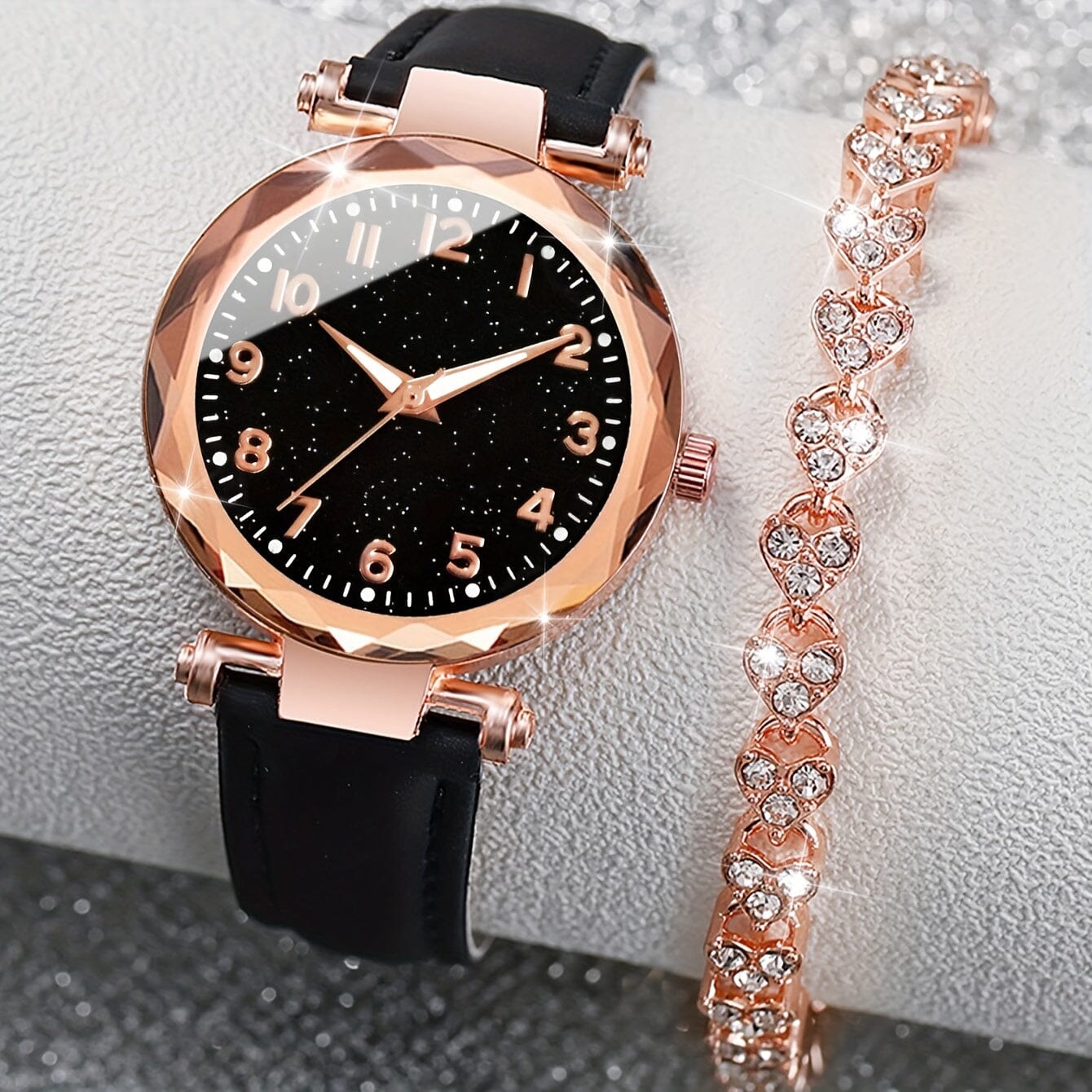 Casual Elegance Set - Quartz Watch with PU Leather Strap and Bracelet Belleza & Glamour 