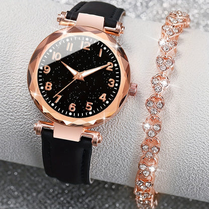 Casual Elegance Set - Quartz Watch with PU Leather Strap and Bracelet Belleza & Glamour 