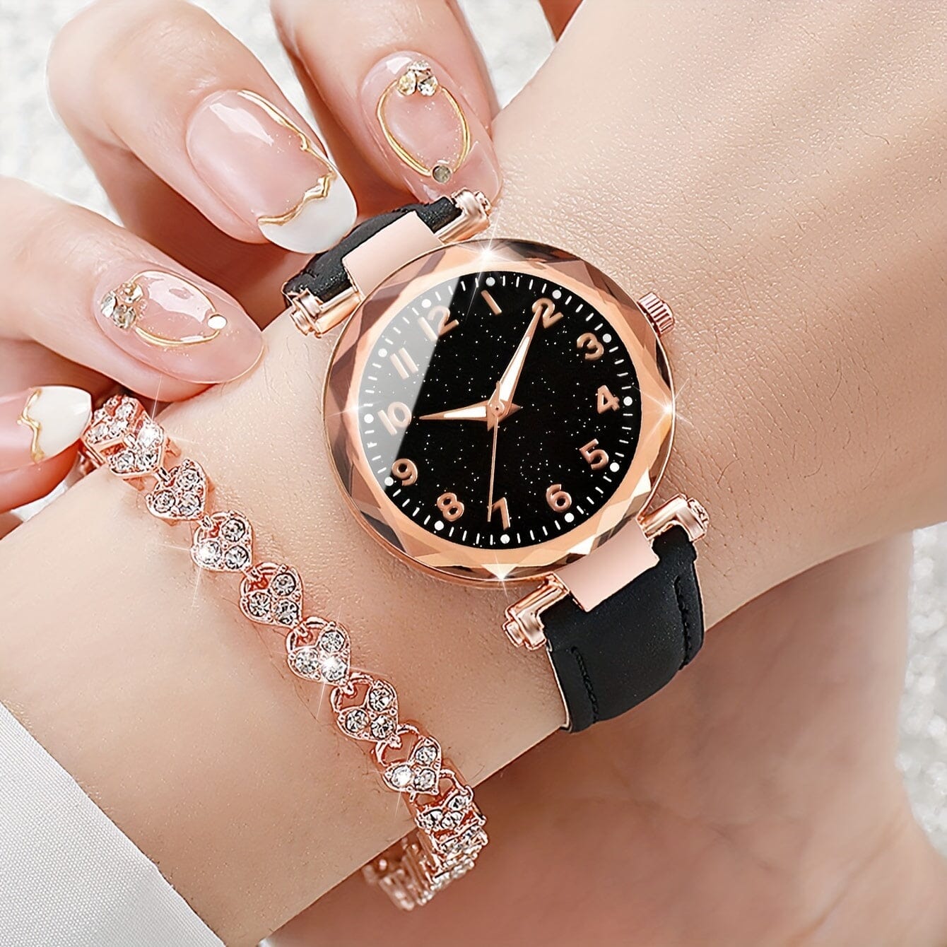 Casual Elegance Set - Quartz Watch with PU Leather Strap and Bracelet Belleza & Glamour 