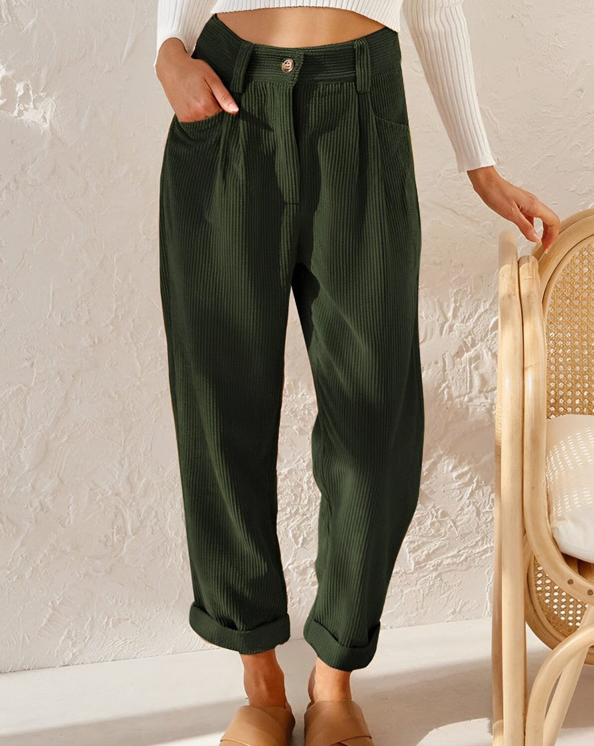 Clara™ | Retro Corduroy High-Waisted Pants Pants Belleza & Glamour 