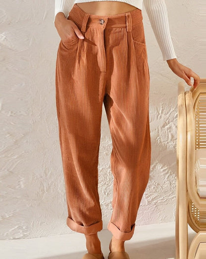 Clara™ | Retro Corduroy High-Waisted Pants Pants Belleza & Glamour Apricot S 
