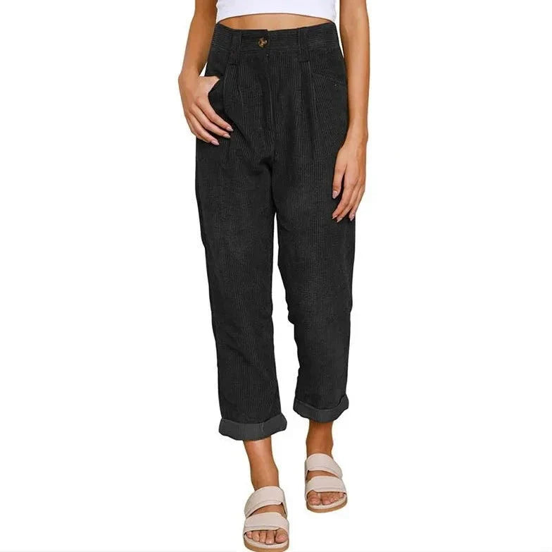 Clara™ | Retro Corduroy High-Waisted Pants Pants Belleza & Glamour Black S 