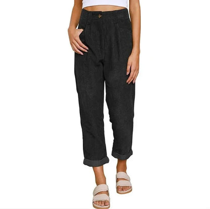 Clara™ | Retro Corduroy High-Waisted Pants Pants Belleza & Glamour Black S 