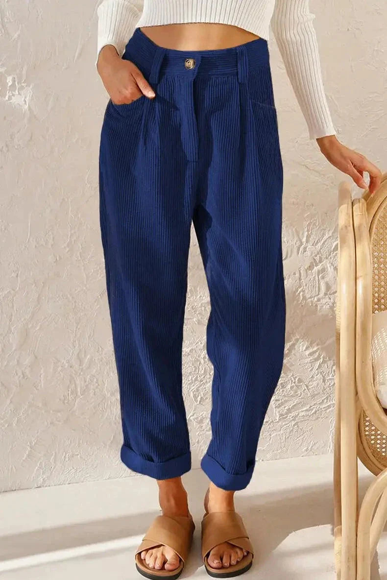 Clara™ | Retro Corduroy High-Waisted Pants Pants Belleza & Glamour Blue S 
