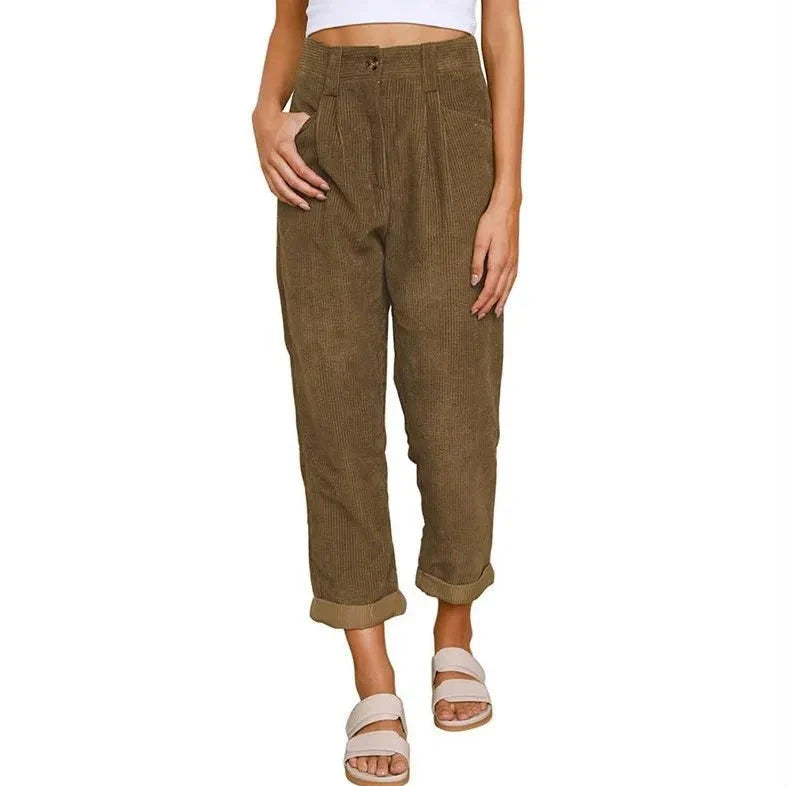 Clara™ | Retro Corduroy High-Waisted Pants Pants Belleza & Glamour Brown S 