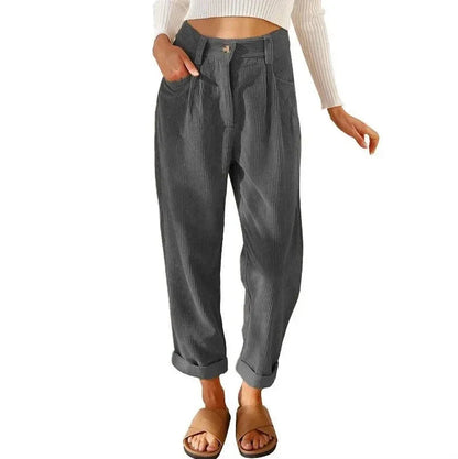 Clara™ | Retro Corduroy High-Waisted Pants Pants Belleza & Glamour Gray S 