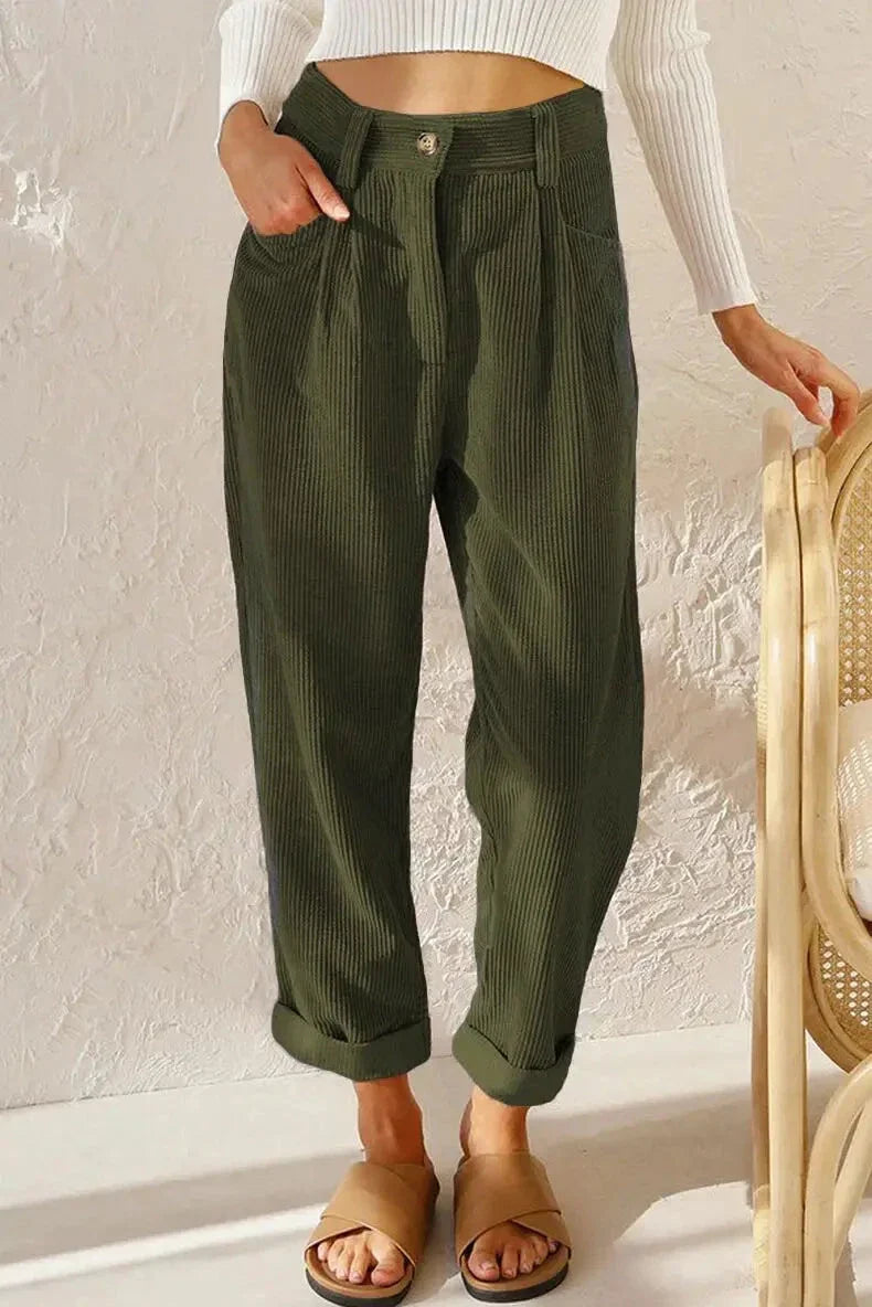 Clara™ | Retro Corduroy High-Waisted Pants Pants Belleza & Glamour Green S 