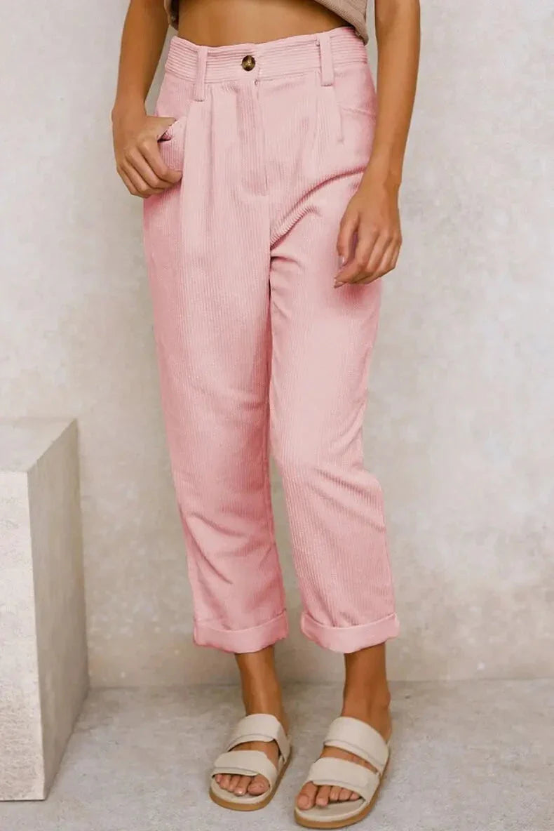 Clara™ | Retro Corduroy High-Waisted Pants Pants Belleza & Glamour Pink S 