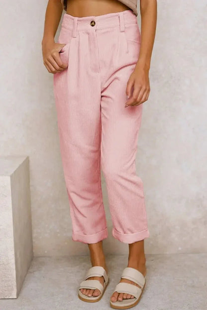 Clara™ | Retro Corduroy High-Waisted Pants Pants Belleza & Glamour Pink S 