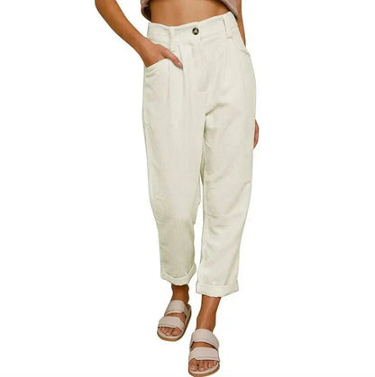 Clara™ | Retro Corduroy High-Waisted Pants Pants Belleza & Glamour White S 