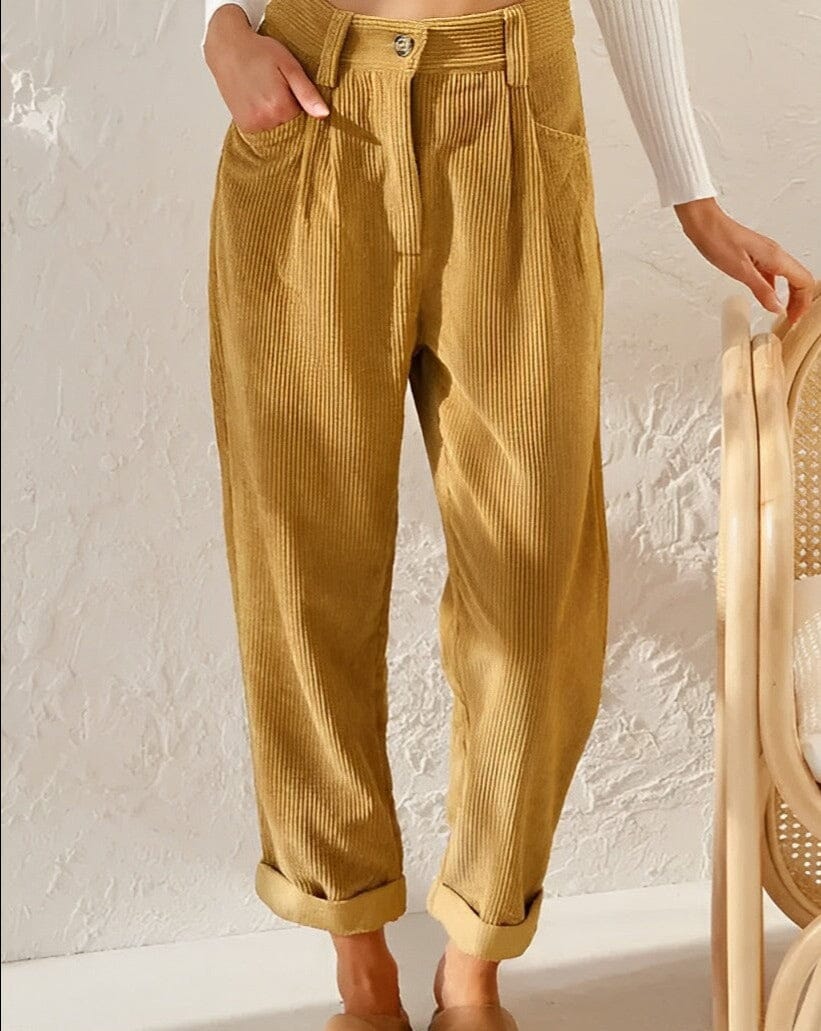 Clara™ | Retro Corduroy High-Waisted Pants Pants Belleza & Glamour Yellow S 