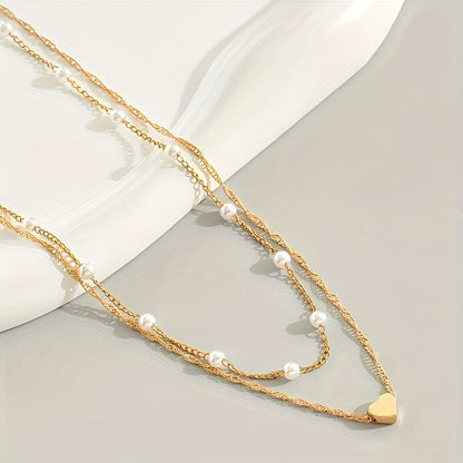 Double Necklace With Pearls And Heart Pendant Belleza & Glamour 