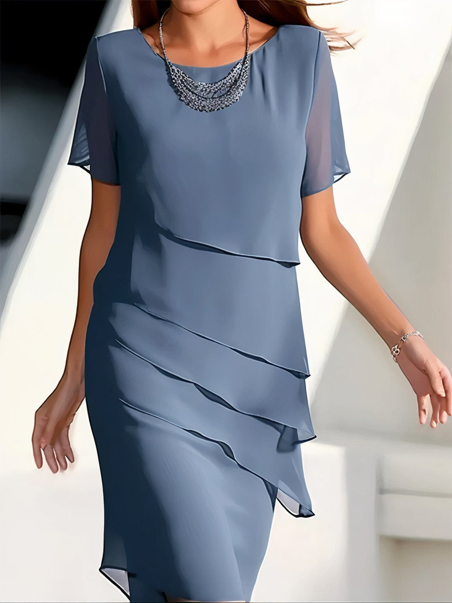 Emma™ | Silk Chiffon Pleated Dress Dresses Belleza & Glamour Blue S 