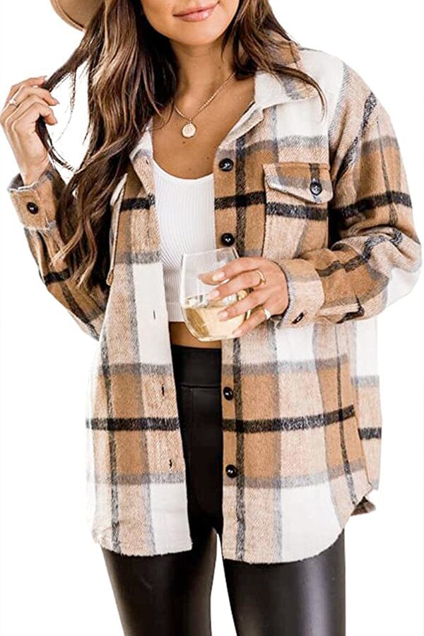 Harper™- Plaid Flannel Shirt Belleza & Glamour Plaid Khaki S 