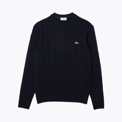 LC Cable Knit Carded Wool Crew Neck Sweater LC Cable Knit Carded Wool Crew Neck Sweater Slate Crown Midnight blue S 