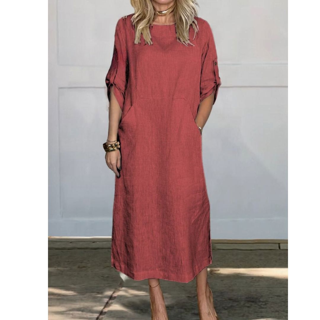 Lily™ | Comfortable Solid Color Linen Pocket Dress Dress Belleza & Glamour 