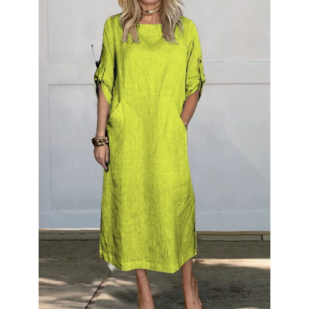 Lily™ | Comfortable Solid Color Linen Pocket Dress Dress Belleza & Glamour Yellow S 