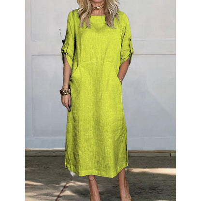 Lily™ | Comfortable Solid Color Linen Pocket Dress Dress Belleza & Glamour Yellow S 