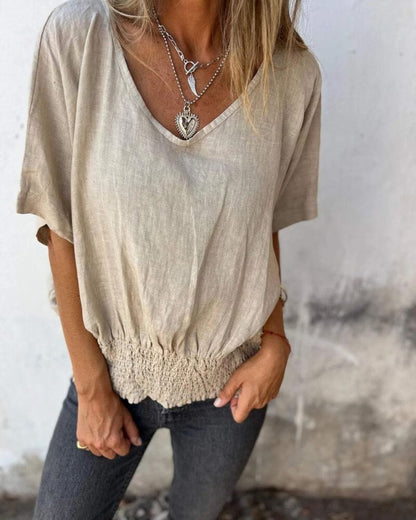 Muse - V-Neck Boho Tee Shirt Belleza & Glamour Apricot S 