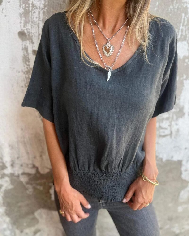 Muse - V-Neck Boho Tee Shirt Belleza & Glamour Black S 