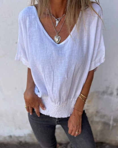 Muse - V-Neck Boho Tee Shirt Belleza & Glamour White S 