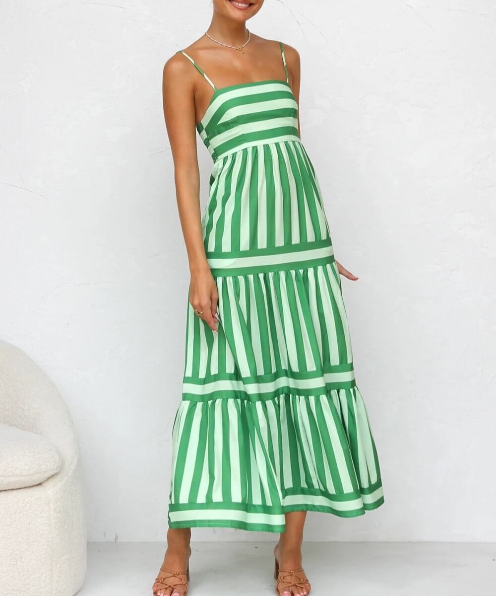 Olivia | Striped Pattern Dress Dress Belleza & Glamour Green S 