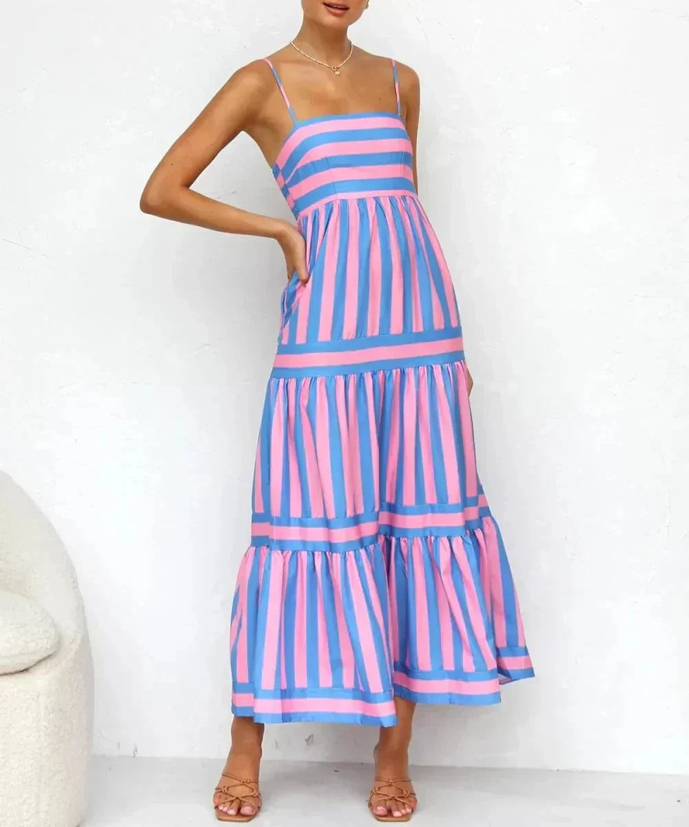 Olivia | Striped Pattern Dress Dress Belleza & Glamour Pink S 