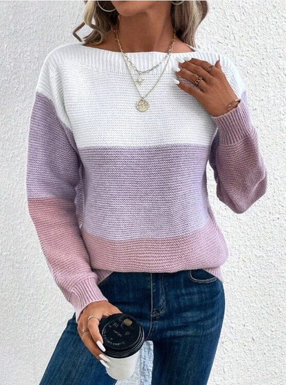 Piper™ | Soft Knit Sweater Women Dress Belleza & Glamour White/ Purple S 