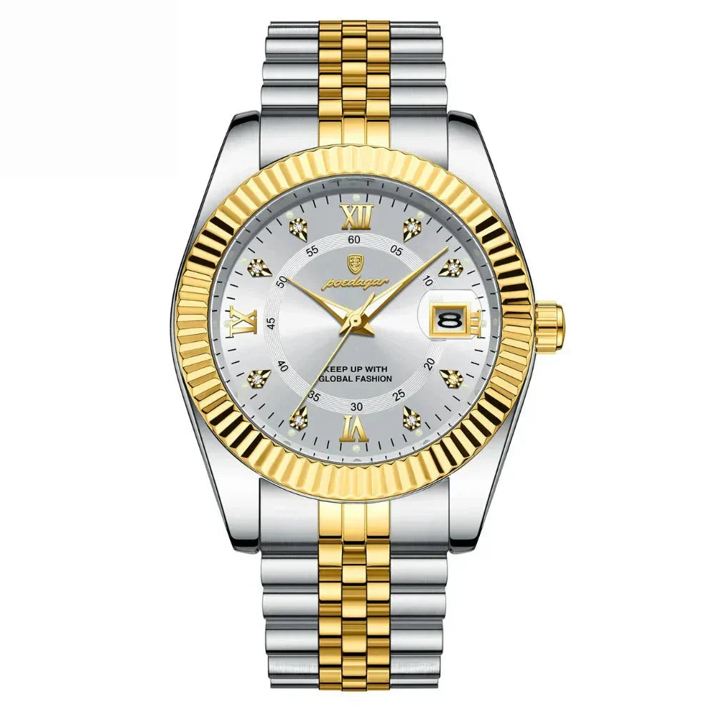 POEDAGAR GoldenStar - 40mm Watch | Water Resistant | Stainless Steel Relógios Masculinos Belleza & Glamour White 