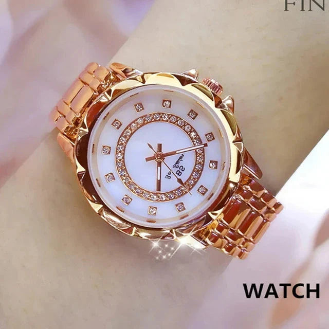 Rhinestone Diamond Women's Wrist Watch Belleza & Glamour rose gold 