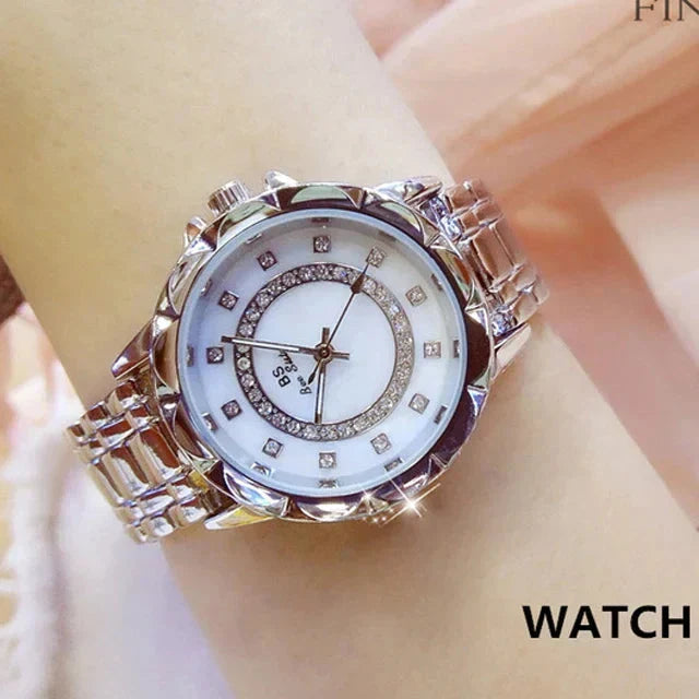 Rhinestone Diamond Women's Wrist Watch Belleza & Glamour silver 