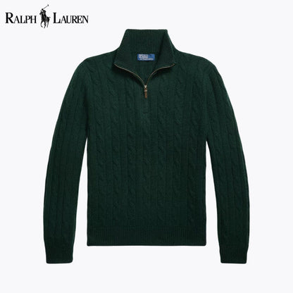 RL Cable-Knit Cashmere Quarter-Zip Jumper RL Cable-Knit Cashmere Quarter-Zip Jumper Slate Crown Green S 