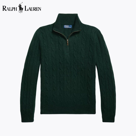 RL Cable-Knit Cashmere Quarter-Zip Jumper RL Cable-Knit Cashmere Quarter-Zip Jumper Slate Crown Green S 