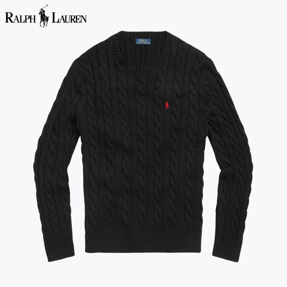RL Cable-Knit Cotton Jumper RL Cable-Knit Cotton Jumper Slate Crown Black S 