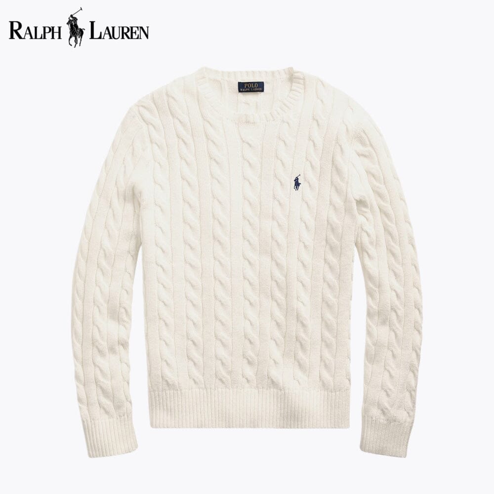 RL Cable-Knit Cotton Jumper RL Cable-Knit Cotton Jumper Slate Crown Cream S 