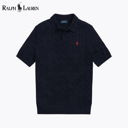 RL Cable-Knit Cotton Polo-Collar Sweater RL Cable-Knit Cotton Polo-Collar Sweater Slate Crown Blue Navy S 