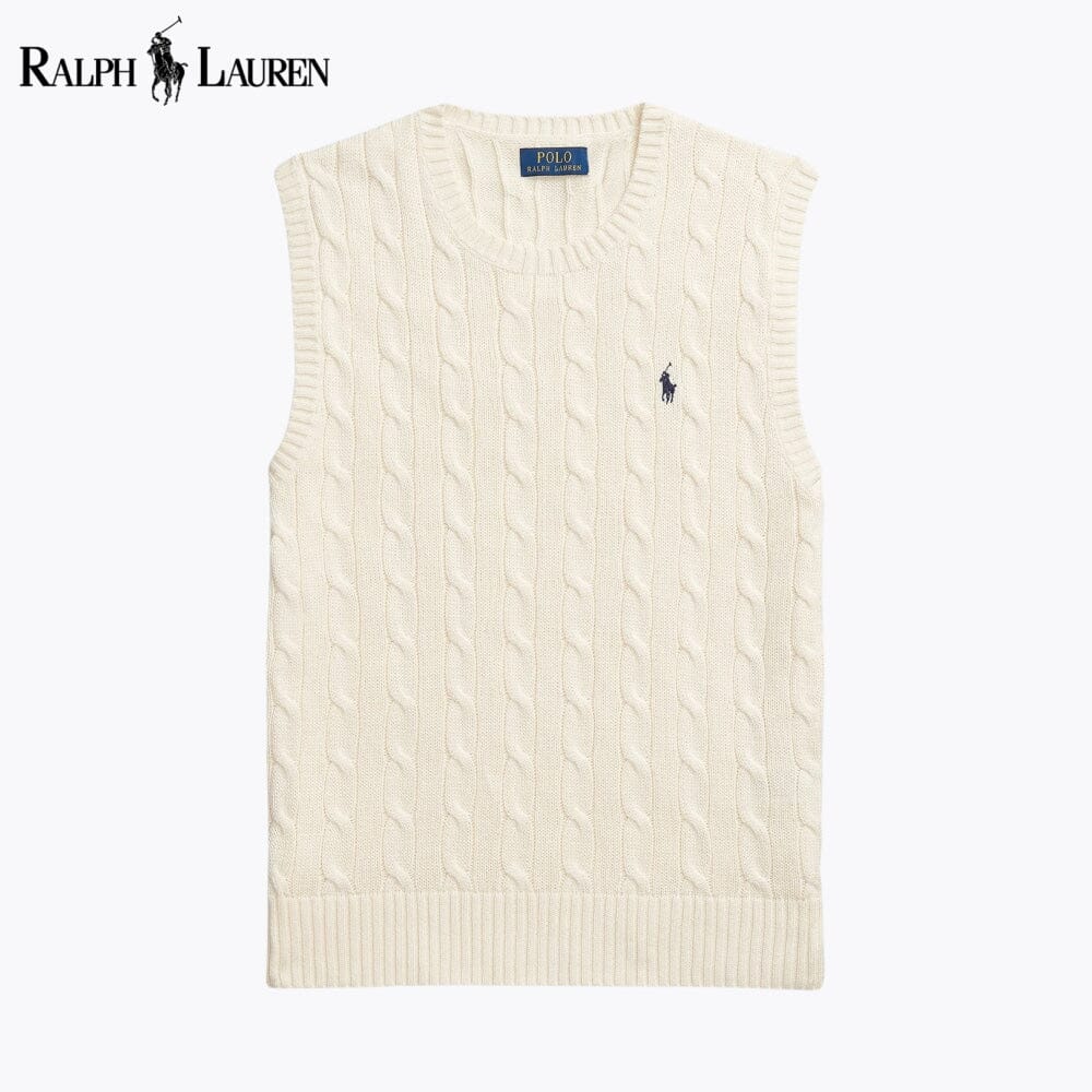 RL Cable-Knit Cotton Sweater Vest RL Cable-Knit Cotton Sweater Vest Slate Crown Cream S 