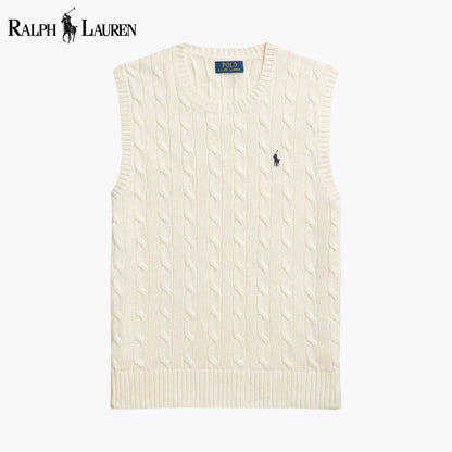 RL Cable-Knit Cotton Sweater Vest RL Cable-Knit Cotton Sweater Vest Slate Crown Cream S 