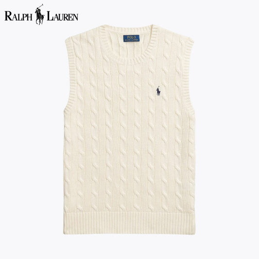 RL Cable-Knit Cotton Sweater Vest RL Cable-Knit Cotton Sweater Vest Slate Crown Cream S 