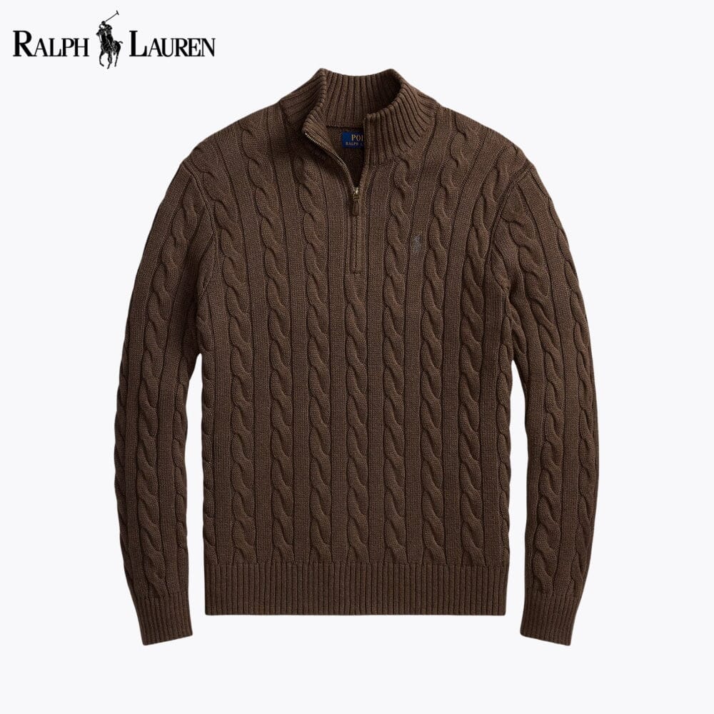 RL Chunky Cable-Knit Cotton Quarter-Zip Sweater RL Chunky Cable-Knit Cotton Quarter-Zip Sweater Slate Crown Brown S 