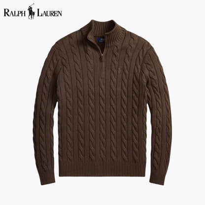 RL Chunky Cable-Knit Cotton Quarter-Zip Sweater RL Chunky Cable-Knit Cotton Quarter-Zip Sweater Slate Crown Brown S 