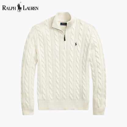 RL Chunky Cable-Knit Cotton Quarter-Zip Sweater RL Chunky Cable-Knit Cotton Quarter-Zip Sweater Slate Crown Cream S 
