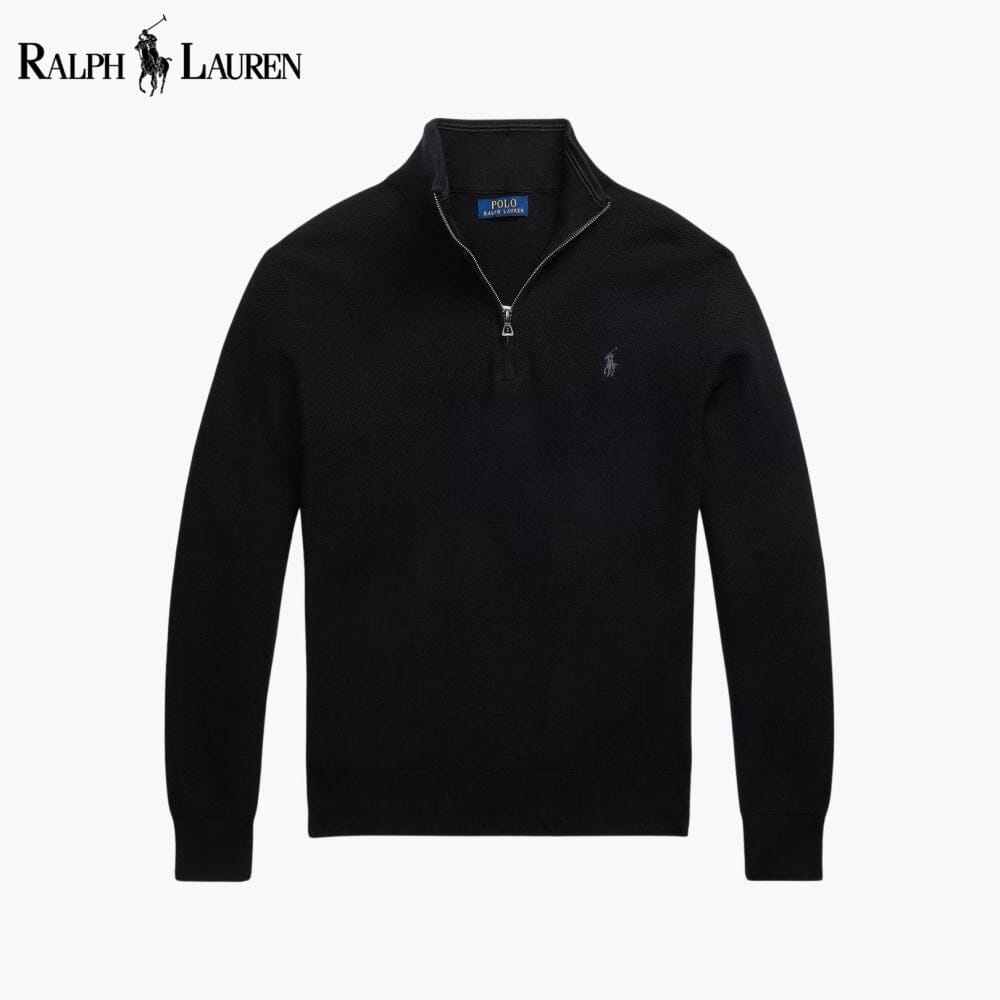 RL Mesh-Knit Cotton Quarter-Zip Sweater RL Mesh-Knit Cotton Quarter-Zip Sweater Slate Crown Black S 