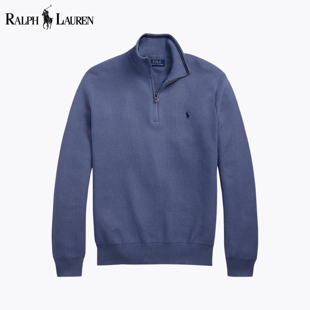RL Mesh-Knit Cotton Quarter-Zip Sweater RL Mesh-Knit Cotton Quarter-Zip Sweater Slate Crown Blue S 