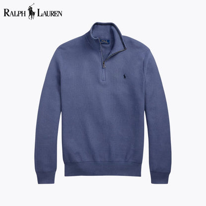 RL Mesh-Knit Cotton Quarter-Zip Sweater RL Mesh-Knit Cotton Quarter-Zip Sweater Slate Crown Blue S 